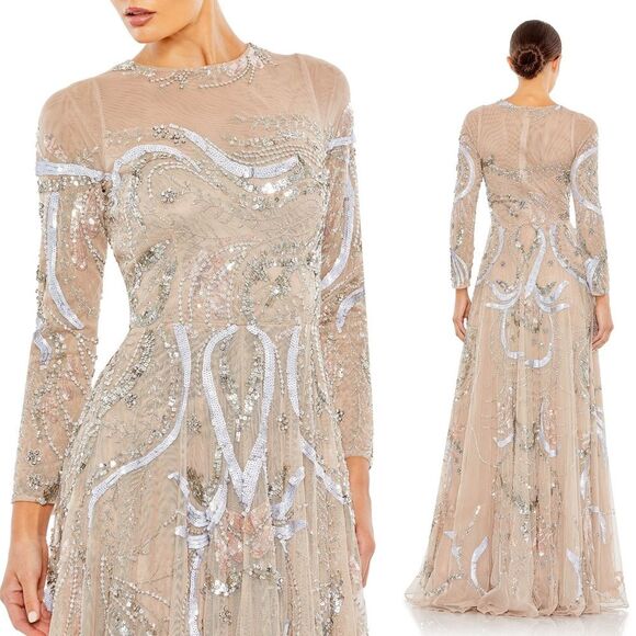 Mac Duggal 5217 Plus Size 14 Embellished Illusion Formal Evening Gown, Nude - Picture 16 of 16